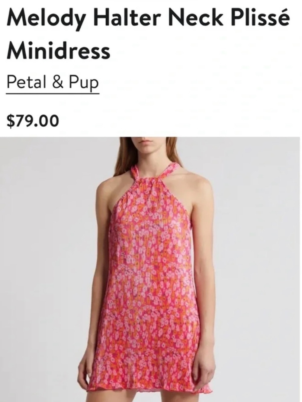 Petal & Pup Melody Plissé Halter Mini Dress Pink Orange Floral XS